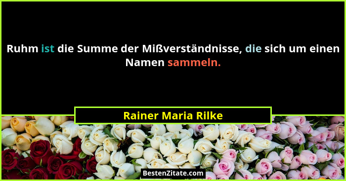 Ruhm ist die Summe der Mißverständnisse, die sich um einen Namen sammeln.... - Rainer Maria Rilke