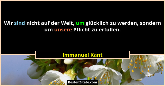Wir sind nicht auf der Welt, um glücklich zu werden, sondern um unsere Pflicht zu erfüllen.... - Immanuel Kant