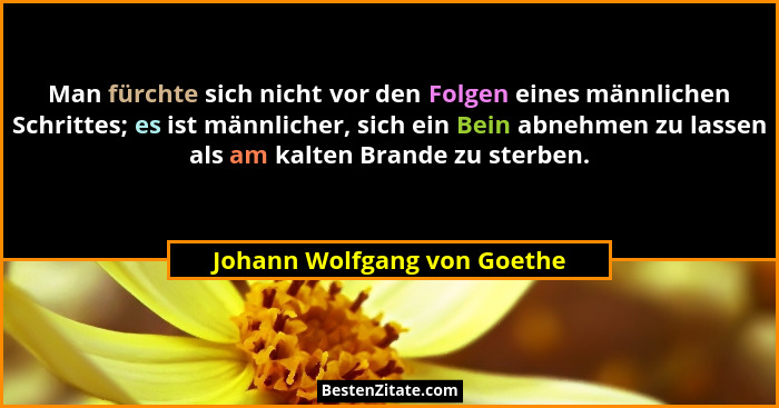 Man fürchte sich nicht vor den Folgen eines männlichen Schrittes; es ist männlicher, sich ein Bein abnehmen zu lassen als... - Johann Wolfgang von Goethe