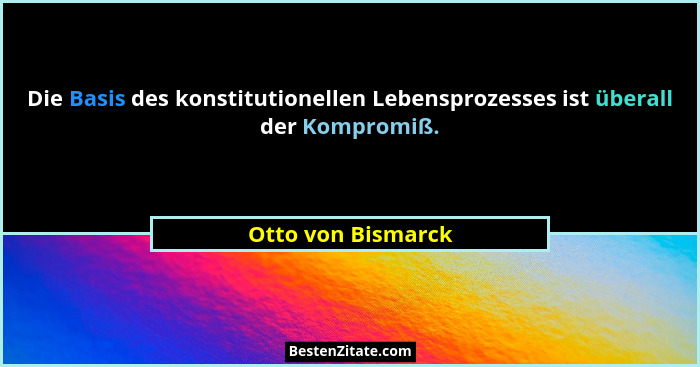 Die Basis des konstitutionellen Lebensprozesses ist überall der Kompromiß.... - Otto von Bismarck