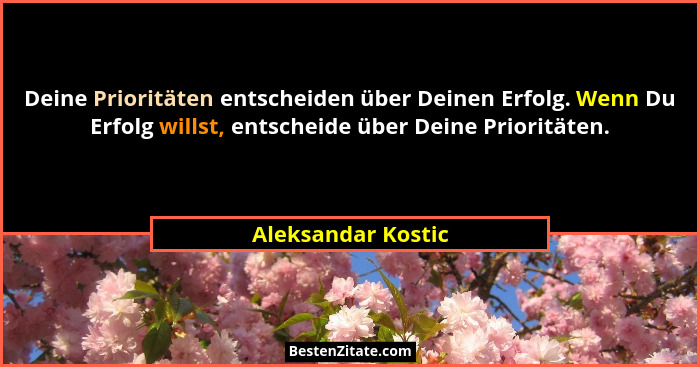 Deine Prioritäten entscheiden über Deinen Erfolg. Wenn Du Erfolg willst, entscheide über Deine Prioritäten.... - Aleksandar Kostic