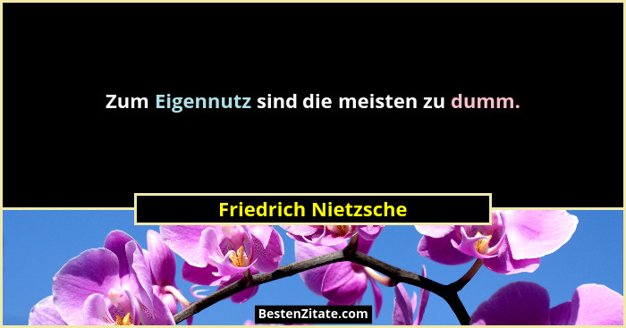 Zum Eigennutz sind die meisten zu dumm.... - Friedrich Nietzsche