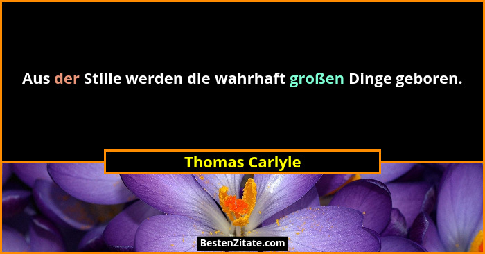 Aus der Stille werden die wahrhaft großen Dinge geboren.... - Thomas Carlyle