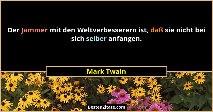 Der Jammer mit den Weltverbesserern ist, daß sie nicht bei sich selber anfangen.... - Mark Twain
