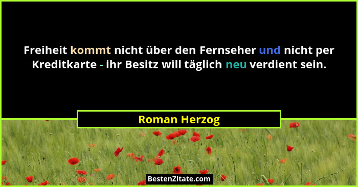 Freiheit kommt nicht über den Fernseher und nicht per Kreditkarte - ihr Besitz will täglich neu verdient sein.... - Roman Herzog
