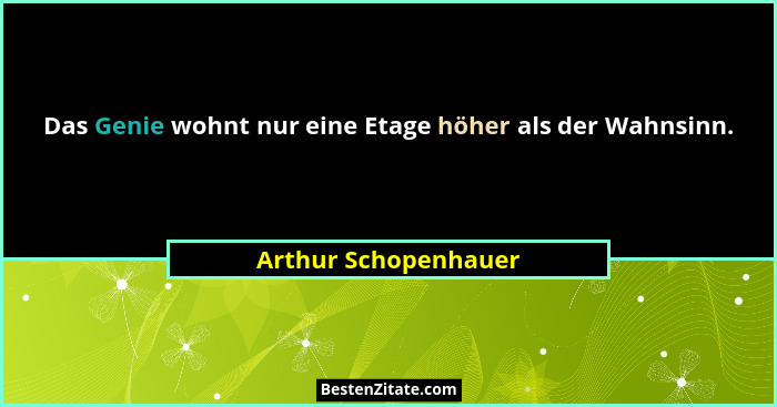 Das Genie wohnt nur eine Etage höher als der Wahnsinn.... - Arthur Schopenhauer