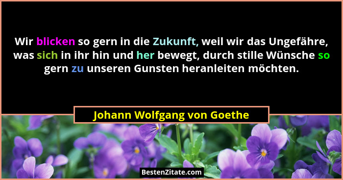 Wir blicken so gern in die Zukunft, weil wir das Ungefähre, was sich in ihr hin und her bewegt, durch stille Wünsche so g... - Johann Wolfgang von Goethe