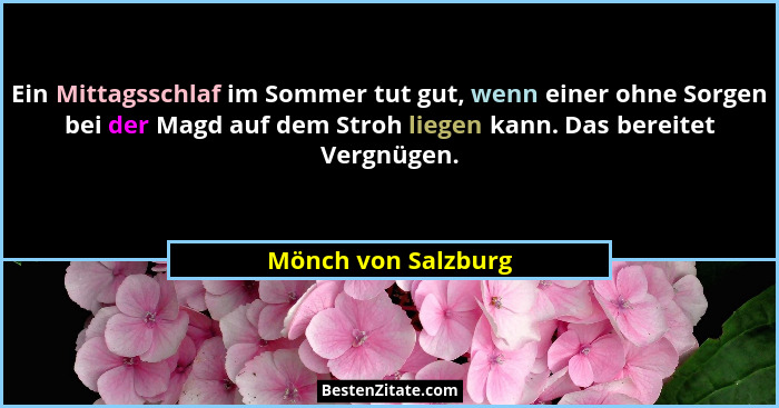 Ein Mittagsschlaf im Sommer tut gut, wenn einer ohne Sorgen bei der Magd auf dem Stroh liegen kann. Das bereitet Vergnügen.... - Mönch von Salzburg