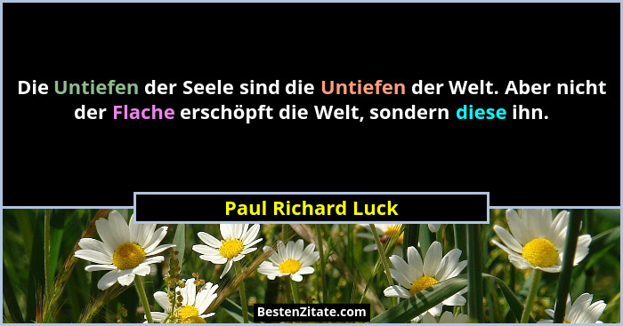 Die Untiefen der Seele sind die Untiefen der Welt. Aber nicht der Flache erschöpft die Welt, sondern diese ihn.... - Paul Richard Luck
