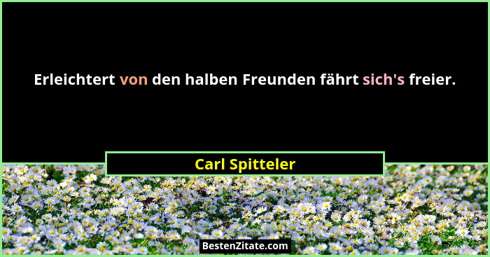 Erleichtert von den halben Freunden fährt sich's freier.... - Carl Spitteler