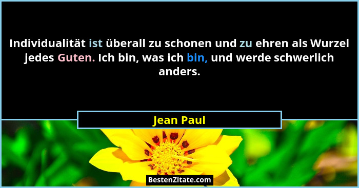 Individualität ist überall zu schonen und zu ehren als Wurzel jedes Guten. Ich bin, was ich bin, und werde schwerlich anders.... - Jean Paul