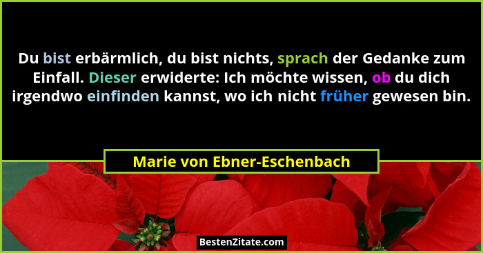 Du bist erbärmlich, du bist nichts, sprach der Gedanke zum Einfall. Dieser erwiderte: Ich möchte wissen, ob du dich irgen... - Marie von Ebner-Eschenbach