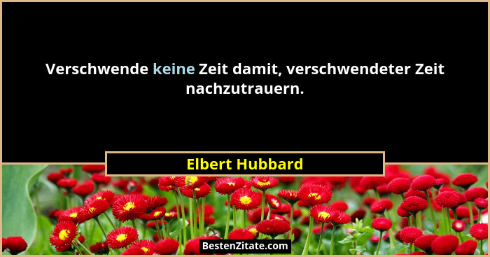 Verschwende keine Zeit damit, verschwendeter Zeit nachzutrauern.... - Elbert Hubbard