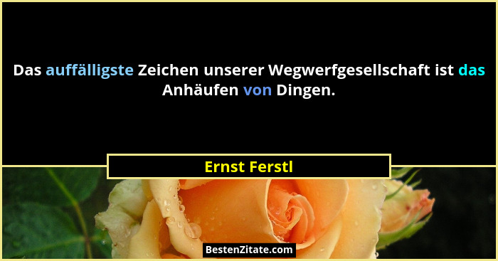 Das auffälligste Zeichen unserer Wegwerfgesellschaft ist das Anhäufen von Dingen.... - Ernst Ferstl