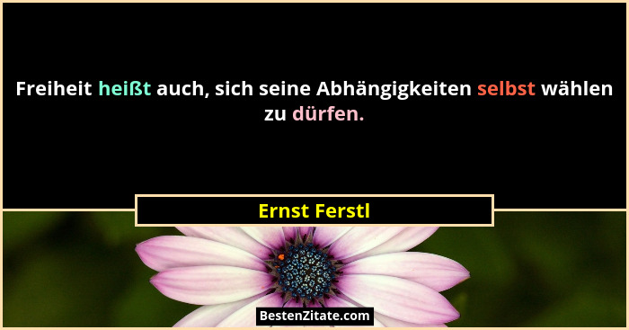 Freiheit heißt auch, sich seine Abhängigkeiten selbst wählen zu dürfen.... - Ernst Ferstl