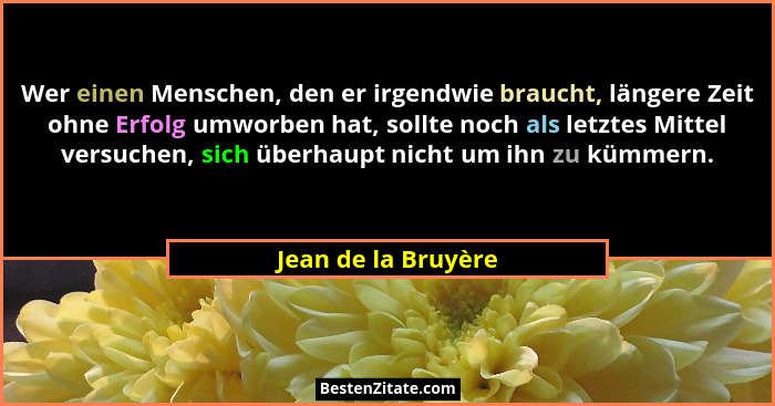 Wer einen Menschen, den er irgendwie braucht, längere Zeit ohne Erfolg umworben hat, sollte noch als letztes Mittel versuchen, si... - Jean de la Bruyère