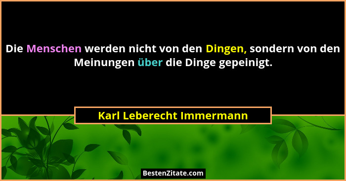 Die Menschen werden nicht von den Dingen, sondern von den Meinungen über die Dinge gepeinigt.... - Karl Leberecht Immermann