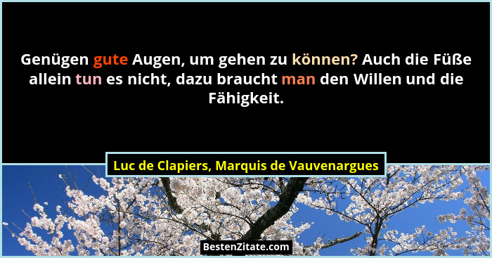 Genügen gute Augen, um gehen zu können? Auch die Füße allein tun es nicht, dazu braucht man den Willen und... - Luc de Clapiers, Marquis de Vauvenargues