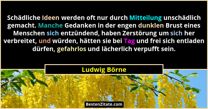 Schädliche Ideen werden oft nur durch Mitteilung unschädlich gemacht. Manche Gedanken in der engen dunklen Brust eines Menschen sich en... - Ludwig Börne
