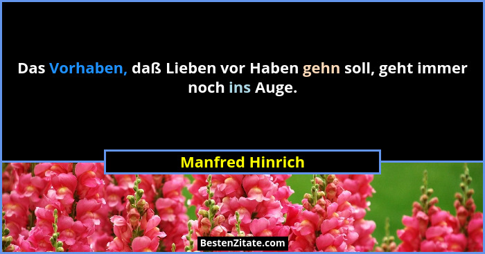 Das Vorhaben, daß Lieben vor Haben gehn soll, geht immer noch ins Auge.... - Manfred Hinrich