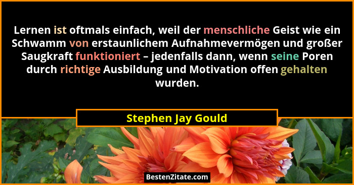 Lernen ist oftmals einfach, weil der menschliche Geist wie ein Schwamm von erstaunlichem Aufnahmevermögen und großer Saugkraft fun... - Stephen Jay Gould