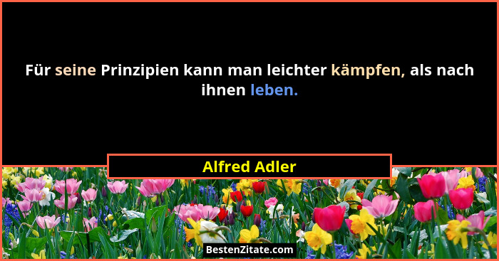 Für seine Prinzipien kann man leichter kämpfen, als nach ihnen leben.... - Alfred Adler