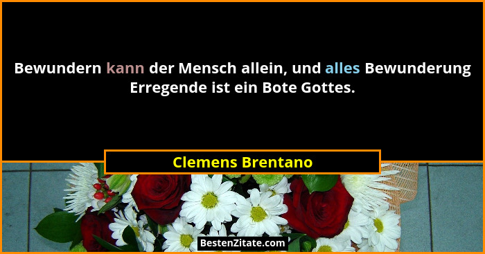 Bewundern kann der Mensch allein, und alles Bewunderung Erregende ist ein Bote Gottes.... - Clemens Brentano