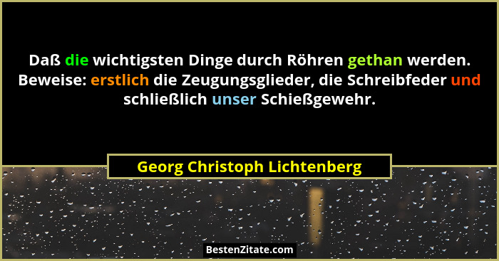 Daß die wichtigsten Dinge durch Röhren gethan werden. Beweise: erstlich die Zeugungsglieder, die Schreibfeder und schlie... - Georg Christoph Lichtenberg