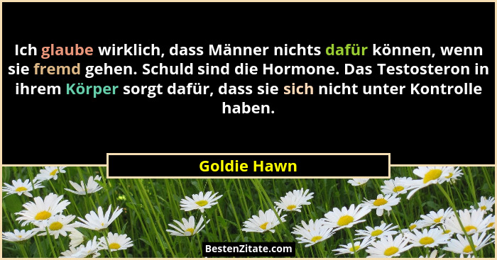 Ich glaube wirklich, dass Männer nichts dafür können, wenn sie fremd gehen. Schuld sind die Hormone. Das Testosteron in ihrem Körper sor... - Goldie Hawn