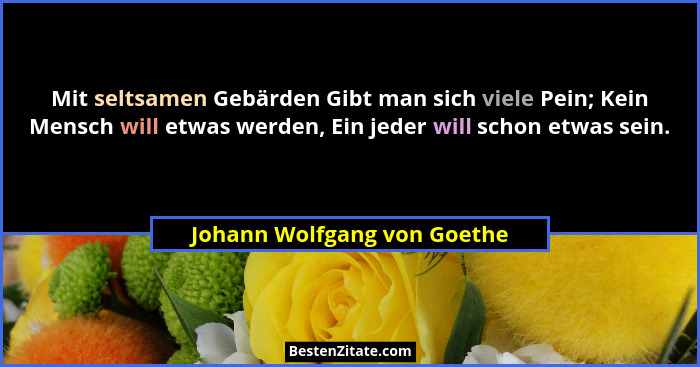 Mit seltsamen Gebärden Gibt man sich viele Pein; Kein Mensch will etwas werden, Ein jeder will schon etwas sein.... - Johann Wolfgang von Goethe