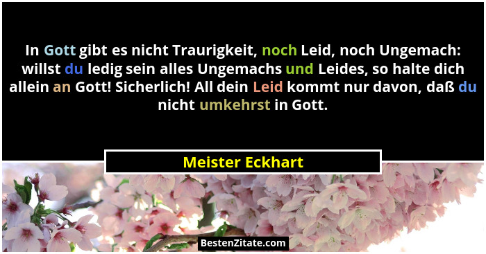 In Gott gibt es nicht Traurigkeit, noch Leid, noch Ungemach: willst du ledig sein alles Ungemachs und Leides, so halte dich allein a... - Meister Eckhart