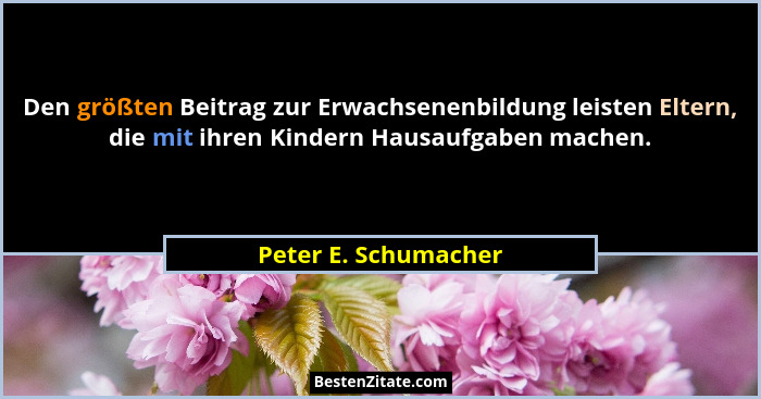 Den größten Beitrag zur Erwachsenenbildung leisten Eltern, die mit ihren Kindern Hausaufgaben machen.... - Peter E. Schumacher