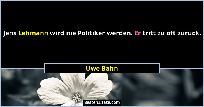 Jens Lehmann wird nie Politiker werden. Er tritt zu oft zurück.... - Uwe Bahn