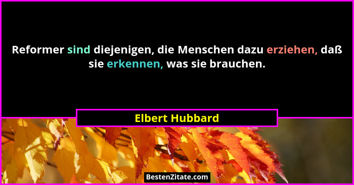 Reformer sind diejenigen, die Menschen dazu erziehen, daß sie erkennen, was sie brauchen.... - Elbert Hubbard