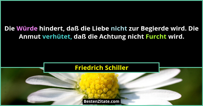 Die Würde hindert, daß die Liebe nicht zur Begierde wird. Die Anmut verhütet, daß die Achtung nicht Furcht wird.... - Friedrich Schiller