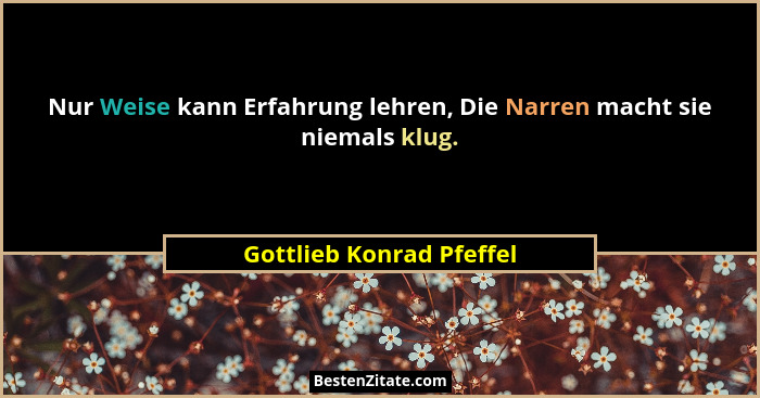 Nur Weise kann Erfahrung lehren, Die Narren macht sie niemals klug.... - Gottlieb Konrad Pfeffel