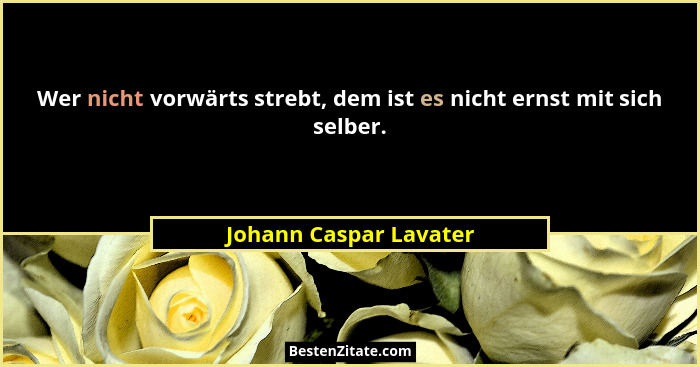 Wer nicht vorwärts strebt, dem ist es nicht ernst mit sich selber.... - Johann Caspar Lavater