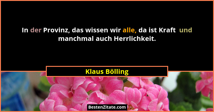 In der Provinz, das wissen wir alle, da ist Kraft  und manchmal auch Herrlichkeit.... - Klaus Bölling