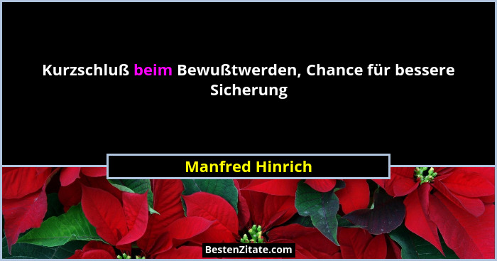 Kurzschluß beim Bewußtwerden, Chance für bessere Sicherung... - Manfred Hinrich