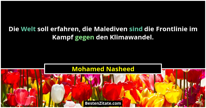 Die Welt soll erfahren, die Malediven sind die Frontlinie im Kampf gegen den Klimawandel.... - Mohamed Nasheed