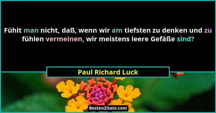 Fühlt man nicht, daß, wenn wir am tiefsten zu denken und zu fühlen vermeinen, wir meistens leere Gefäße sind?... - Paul Richard Luck