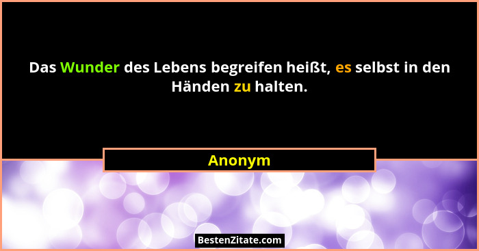 Das Wunder des Lebens begreifen heißt, es selbst in den Händen zu halten.... - Anonym