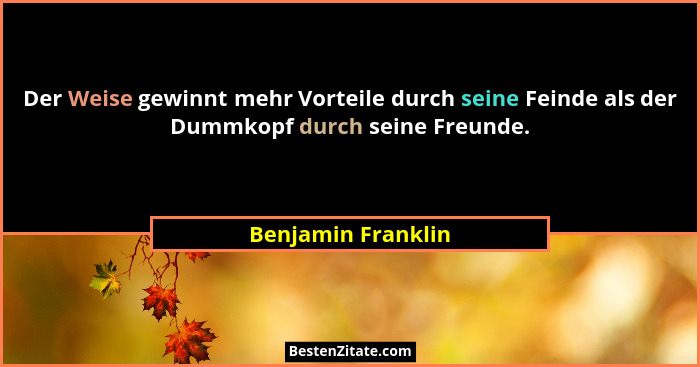 Der Weise gewinnt mehr Vorteile durch seine Feinde als der Dummkopf durch seine Freunde.... - Benjamin Franklin