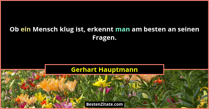 Ob ein Mensch klug ist, erkennt man am besten an seinen Fragen.... - Gerhart Hauptmann