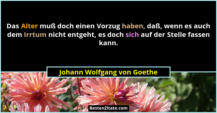 Das Alter muß doch einen Vorzug haben, daß, wenn es auch dem Irrtum nicht entgeht, es doch sich auf der Stelle fassen kan... - Johann Wolfgang von Goethe