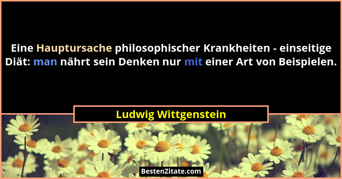 Eine Hauptursache philosophischer Krankheiten - einseitige Diät: man nährt sein Denken nur mit einer Art von Beispielen.... - Ludwig Wittgenstein