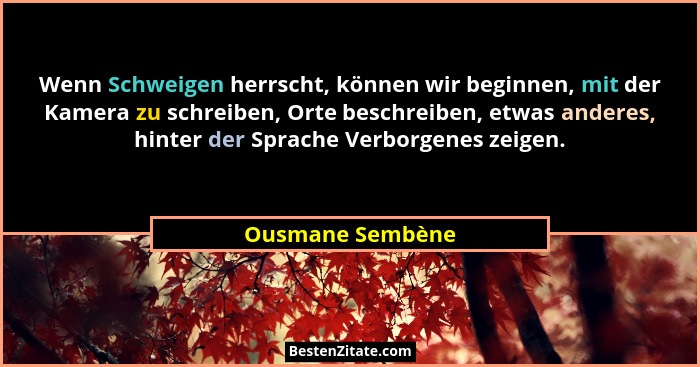 Wenn Schweigen herrscht, können wir beginnen, mit der Kamera zu schreiben, Orte beschreiben, etwas anderes, hinter der Sprache Verbo... - Ousmane Sembène