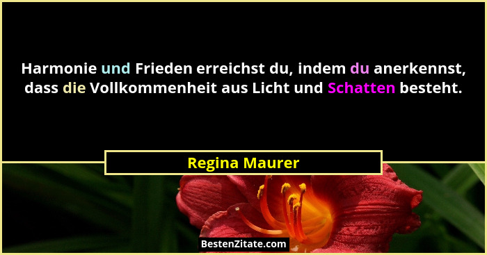 Harmonie und Frieden erreichst du, indem du anerkennst, dass die Vollkommenheit aus Licht und Schatten besteht.... - Regina Maurer