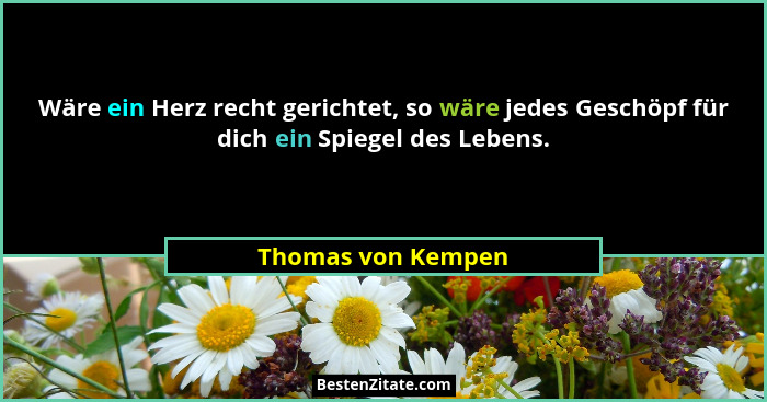Wäre ein Herz recht gerichtet, so wäre jedes Geschöpf für dich ein Spiegel des Lebens.... - Thomas von Kempen
