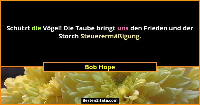Schützt die Vögel! Die Taube bringt uns den Frieden und der Storch Steuerermäßigung.... - Bob Hope